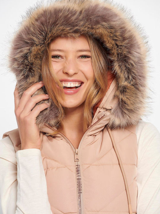 Scurtă Jachetă de femei Fără mâneci Puffer pentru iarnă Bej