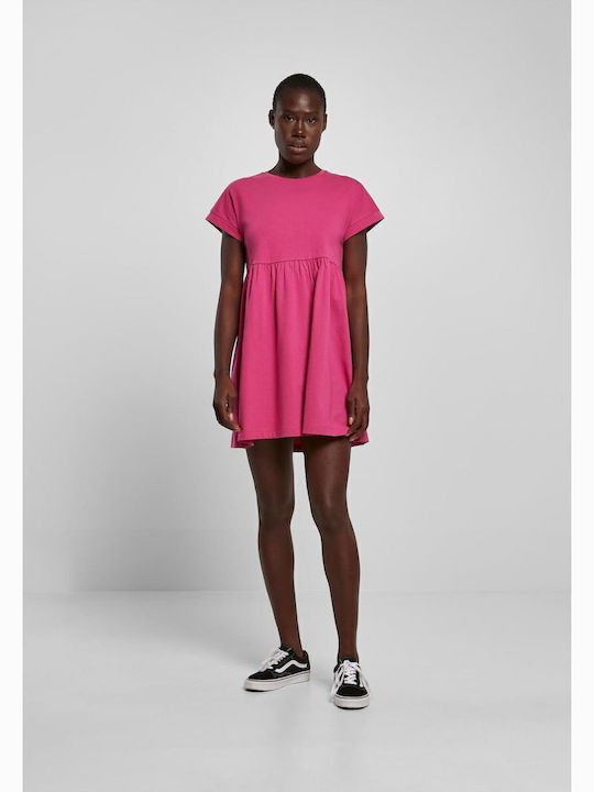 Summer Mini T-Shirt Dress with Ruffles Bright Violet