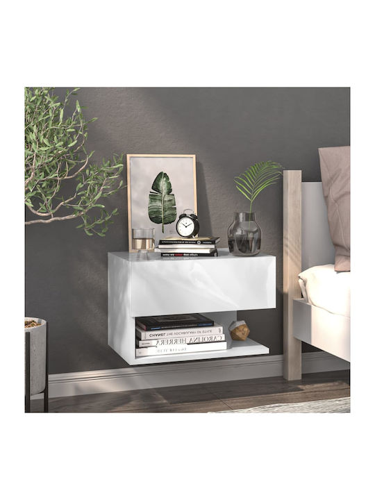 Wooden Bedside Table Γυαλιστερό Λευκό 46x29.5x30cm