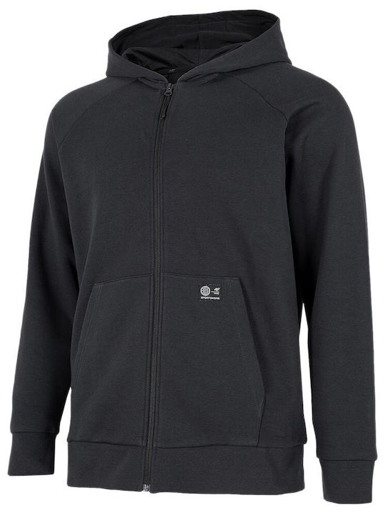 4F Men's Sweatshirt Jacket with Hood and Pockets Dark Grey