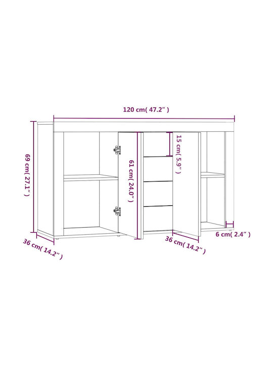 Bufet cu Sertare Stejar afumat 120x36x69cm