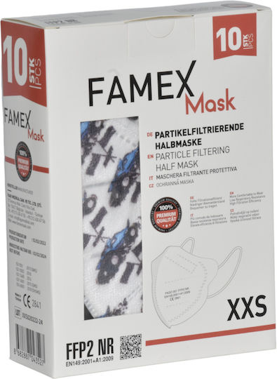 Famex Disposable Protective Mask FFP2 XXS Kids White with Cars 50pcs