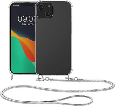 KWmobile Metal Necklace Back Cover Σιλικόνης με Λουράκι Διάφανο/Ασημί (iPhone 14)