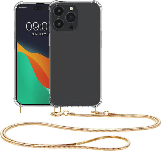 KWmobile Metal Necklace Back Cover Σιλικόνης με Λουράκι Διάφανο/Χρυσό (iPhone 14 Pro Max)