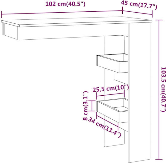 Τραπέζι Μπαρ Ξύλινο Γυαλιστερό Λευκό 102x45x103.5εκ.