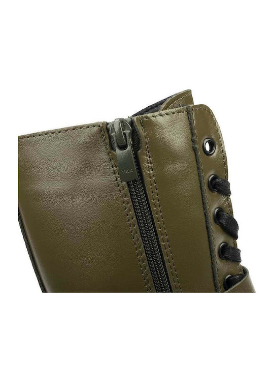 Leather Women's Ankle Boots Khaki