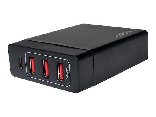LogiLink Βάση Φόρτισης με 3 Θύρες USB-A και Θύρα USB-C 72W Power Delivery σε Μαύρο χρώμα (PA0122)