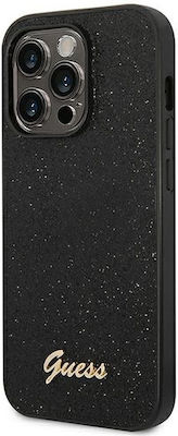 Guess Glitter Flakes Script Metal Logo Silicone Back Cover Black (iPhone 14 Pro Max)