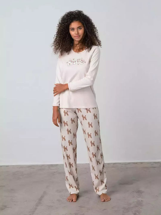 Vamp Winter Women's Pyjama Set Cotton Beige Stream