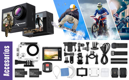 Exprotrek E68 Cameră de Acțiune 4K Ultra HD Subacvatică (cu Carcasă) cu Ecran și Wi-Fi Neagră