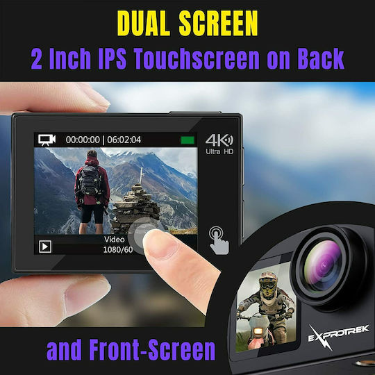 Exprotrek E68 Cameră de Acțiune 4K Ultra HD Subacvatică (cu Carcasă) cu Ecran și Wi-Fi Neagră
