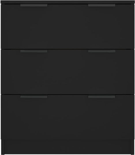 Wooden Chest of Drawers with 3 Drawers Black 60x30x70cm