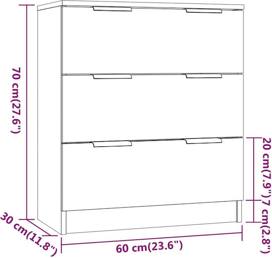 Wooden Chest of Drawers with 3 Drawers Black 60x30x70cm