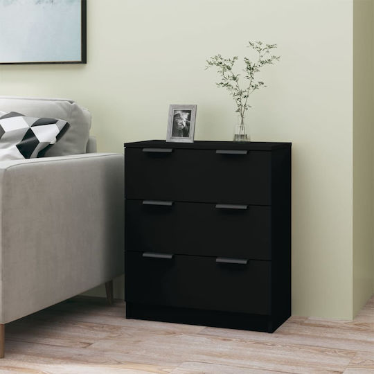 Wooden Chest of Drawers with 3 Drawers Black 60x30x70cm