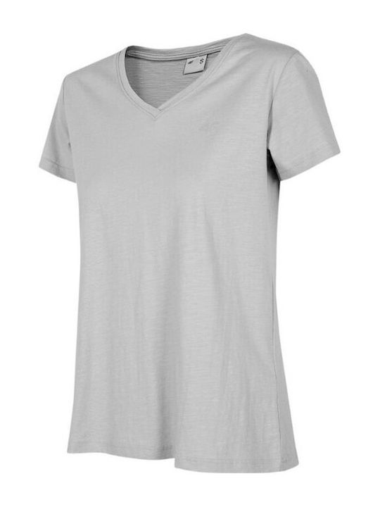 4F Damen Sportlich Oversized T-shirt mit V-Ausschnitt Gray