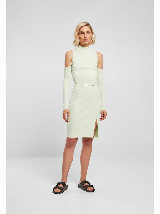 Bluze Damă Off-Shoulder Mânecă Lungă cu Guler Înalt Verde