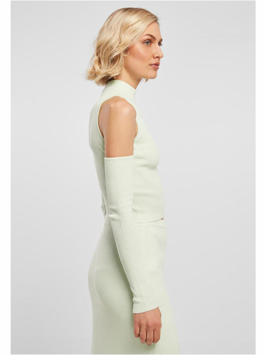 Bluze Damă Off-Shoulder Mânecă Lungă cu Guler Înalt Verde