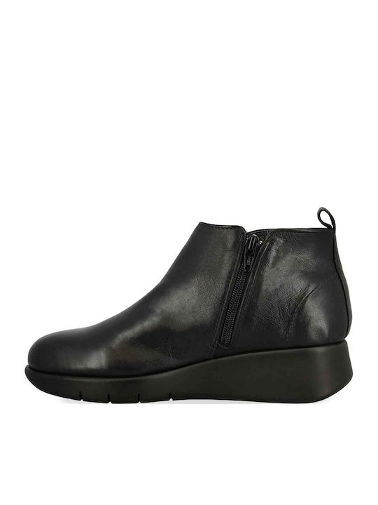 Flex Go Leather Women's Ankle Boots Platform Black