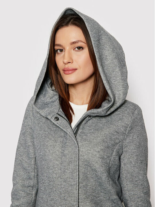 Sedona Women's Light Grey Melange Peacoat with Hood