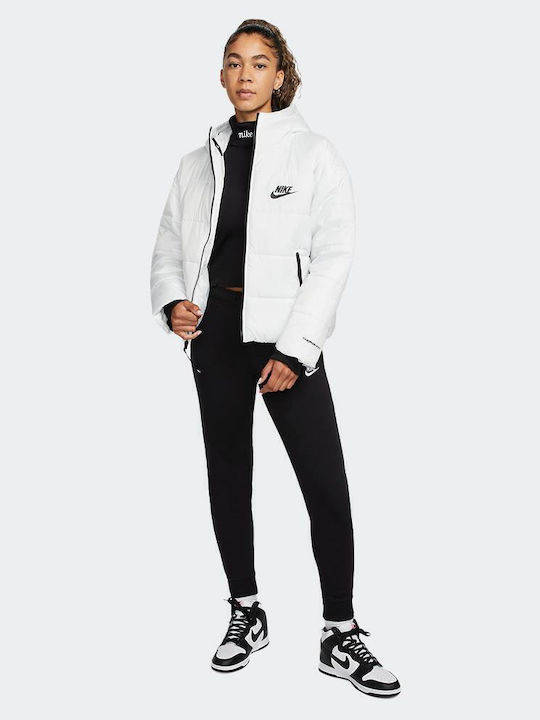 Sportswear Κοντό Γυναικείο Puffer Μπουφάν για Χειμώνα Λευκό