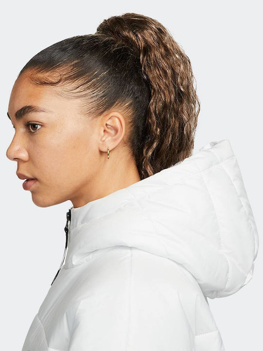 Sportswear Κοντό Γυναικείο Puffer Μπουφάν για Χειμώνα Λευκό
