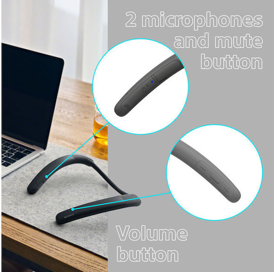 Sony Neckband Ηχείο Bluetooth με Διάρκεια Μπαταρίας έως 20 ώρες Μαύρο