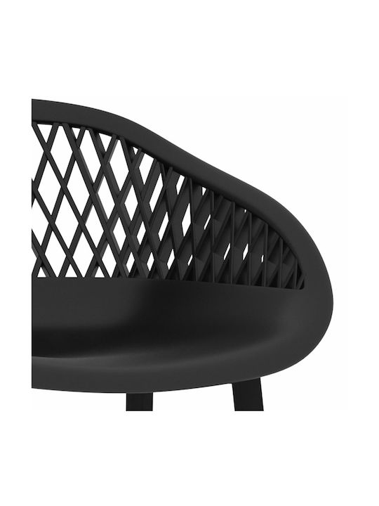 Hocker Bar mit Rückenlehne aus Polypropylen Black Velvet-Black Metal 4Stück 48x47.5x95.5cm