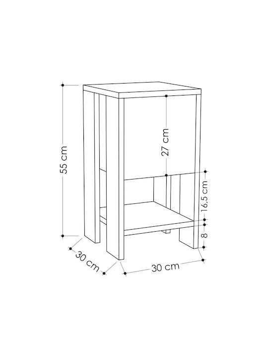 Ema Wooden Bedside Table Λευκό 30x30x55cm
