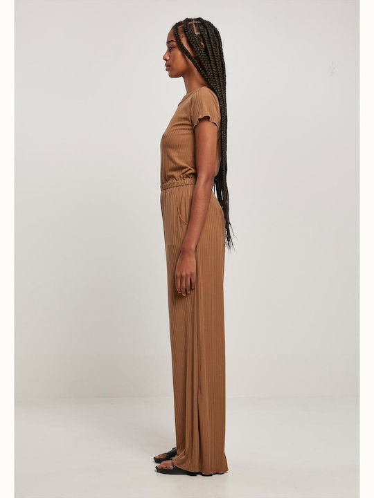 Damen Kurzärmelig Einteiler Anzug Dark Taupe