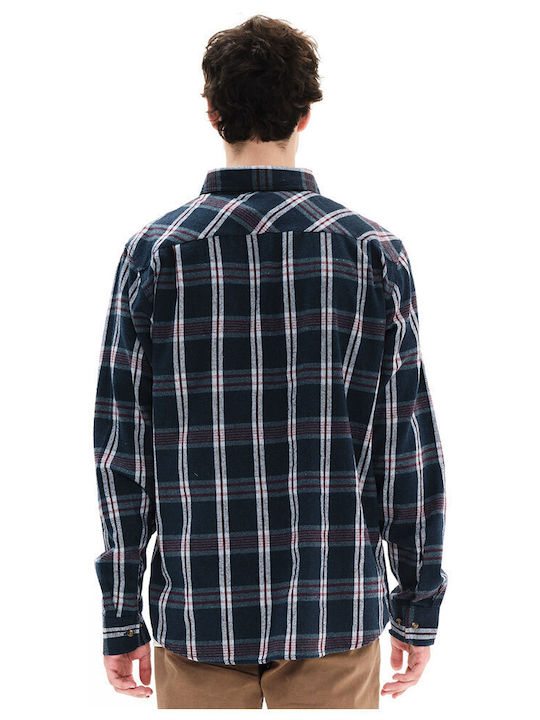 Emerson Men's Shirt Long Sleeve Flannel Checked Navy/Wine