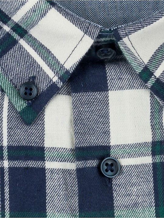Long Sleeve Flannel Checked Shirt Green/Blue/Grey