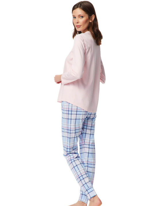 Minerva Winter Damen Pyjama-Set Baumwolle Rosa Sunday Morning