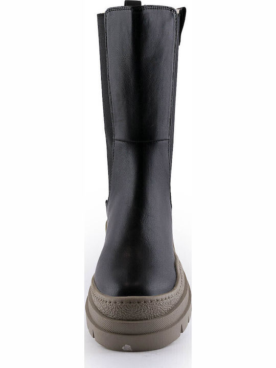 Women's Chelsea Boots with Medium Heel Black/Khaki