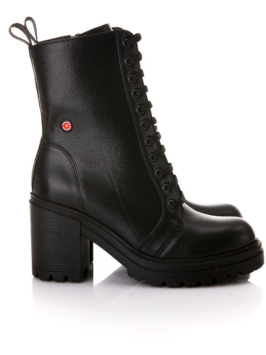 Leather Women's Ankle Boots with High Heel Black
