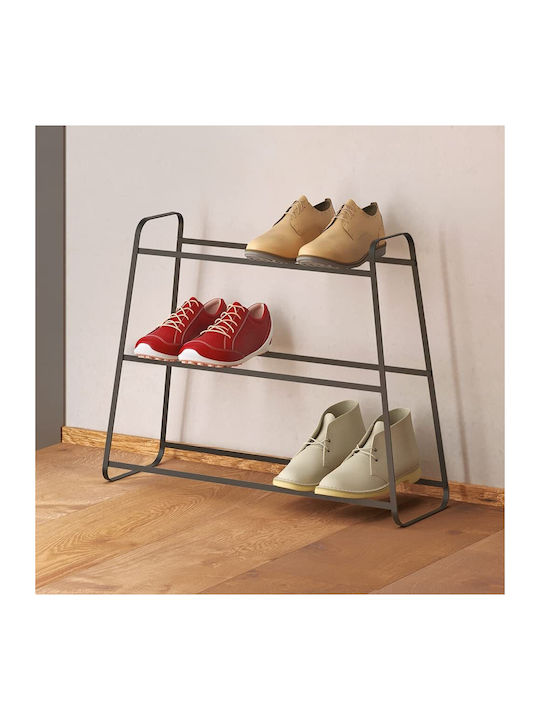 Metallic Shoe Organizer with 3 Shelves Black 52x18x45cm