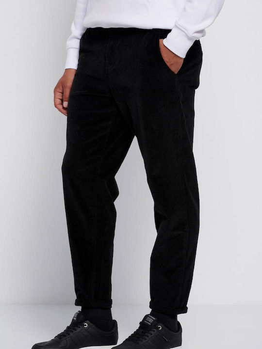 Funky Buddha Men's Trousers Elastic in Regular Fit Black