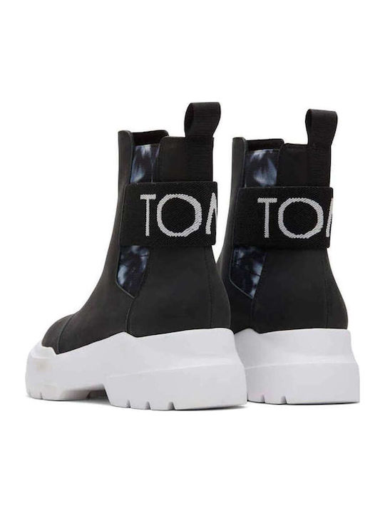 Combat Boot Δερμάτινα Γυναικεία Chelsea Μποτάκια με Μεσαίο Τακούνι Μαύρα