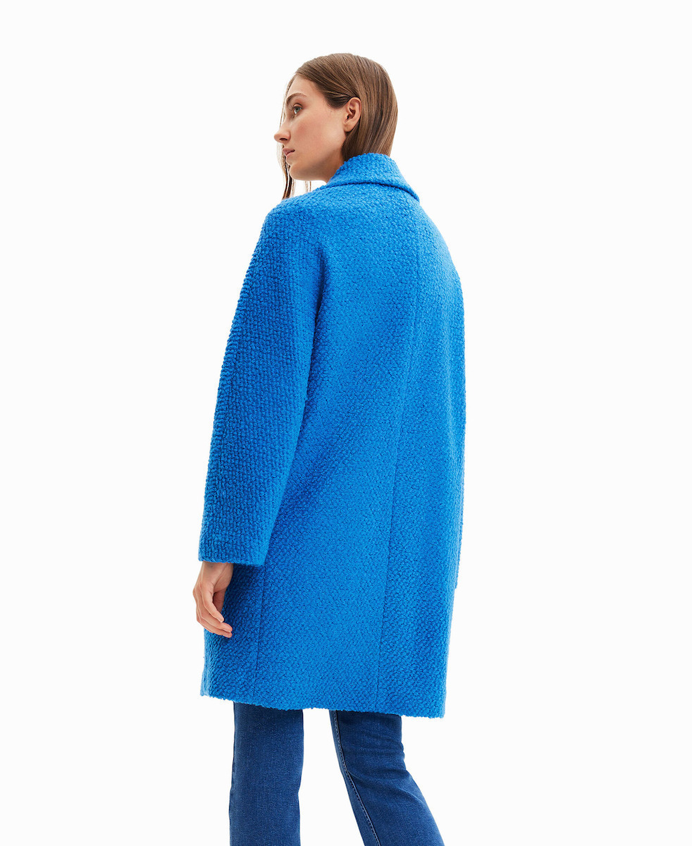 Manteau Bleu En Laine Desigual - Boutons Design & Inserts Argent/or - Taille 36 - Occasion Très Bon état