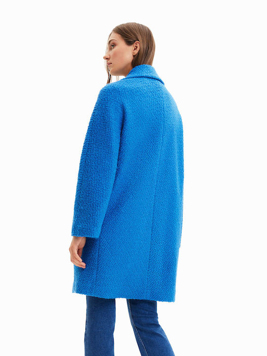 Desigual Γυναικείο Μπλε Παλτό με Κουμπιά