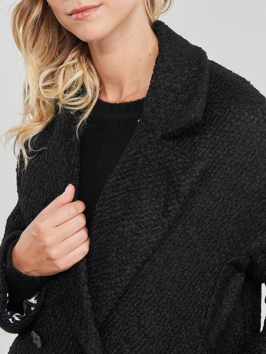 London Women's Black Coat with Buttons
