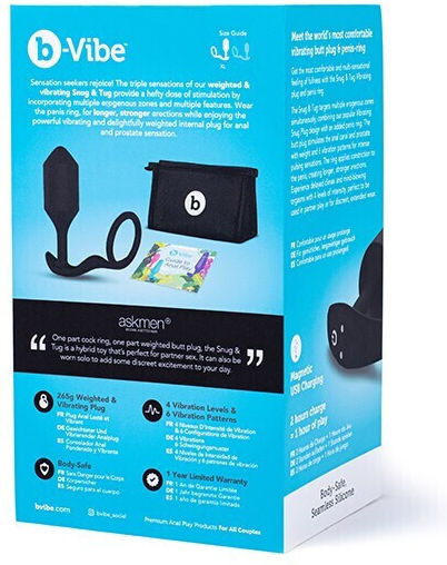 b-Vibe Vibrating Snug & Tug Πρωκτική Σφήνα με Δόνηση XLarge Μαύρη