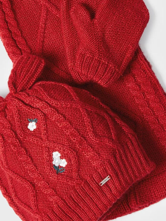 Kids Beanie Set with Scarf & Gloves Knitted Red