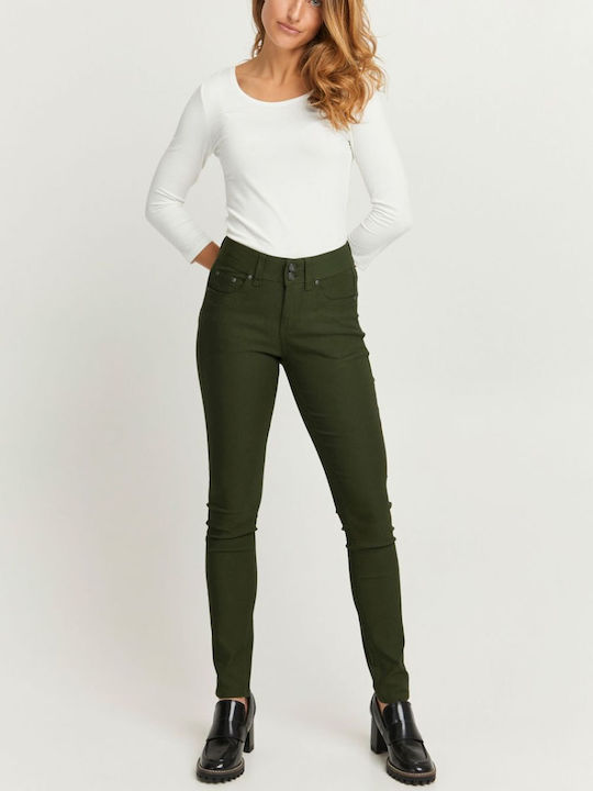 FRANSA Pantaloni de damă din țesătură elastică verde măsliniu 601748 190515