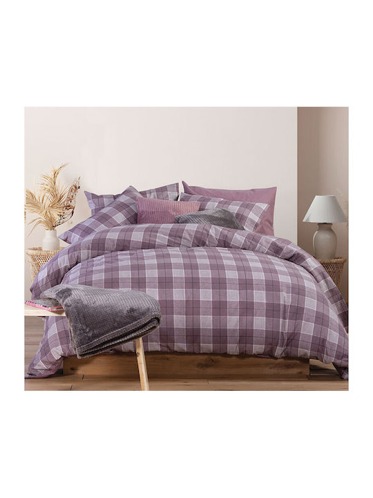 Nef-Nef Homeware Duvet Cover Set Cotton Queen with 2 Pillowcases 230x240 Wildville 031922 Mauve