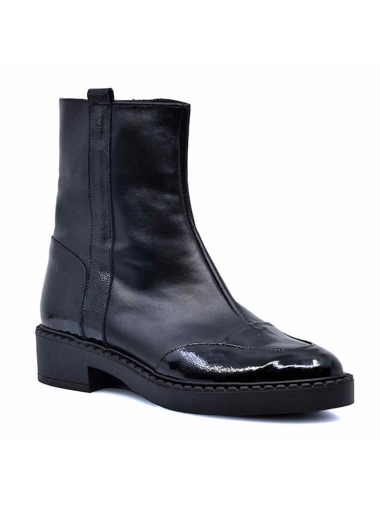 PAPISTAS WOMEN'S BOOTS-CASUAL-EXTRA SOFT-EASTERN-MEMORY FOAM-BLACK LEATHER WITH BLACK PATENT LEATHER