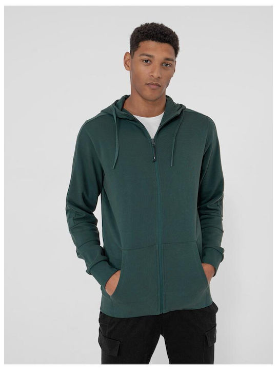 4F Herren Sweatshirt Jacke mit Kapuze und Taschen Grün