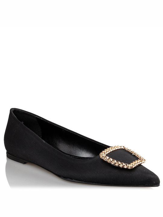 Envie Shoes Σατέν Γυναικείες Μπαλαρίνες Μυτερές σε Μαύρο Χρώμα