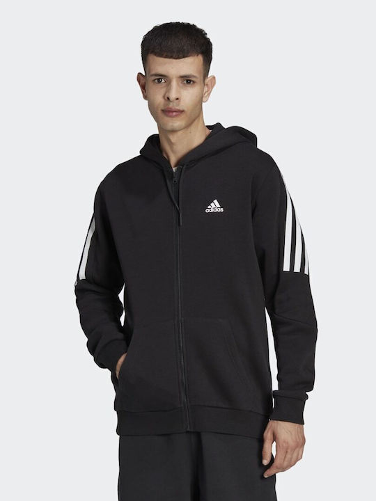 adidas Future Icons 3-Stripes Ζακέτα Μαύρη με Κουκούλα