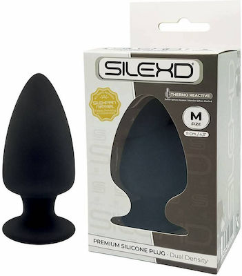 SilexD Premium Silicone Dual Density Thermo Reactive Anal Plug Medium Black 11cm