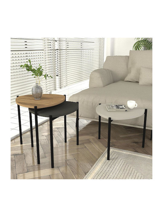 ArteLibre Rundes Zigon Set Karpathos Holz Beige 3Stücke M45xL45xH45cm